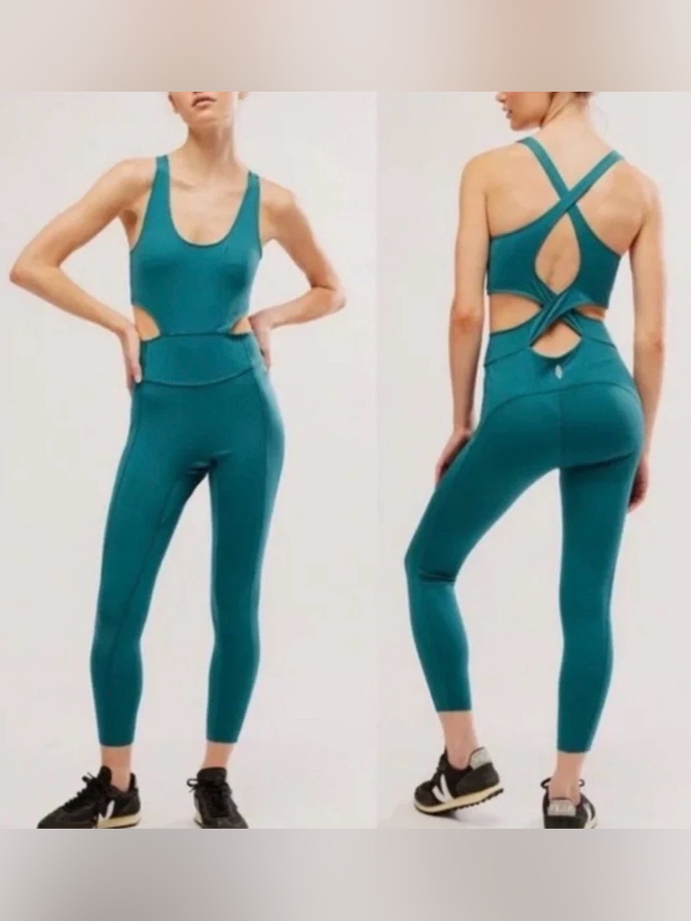 Free People Fp Movement Teal Cutout Tank Jumpsuit